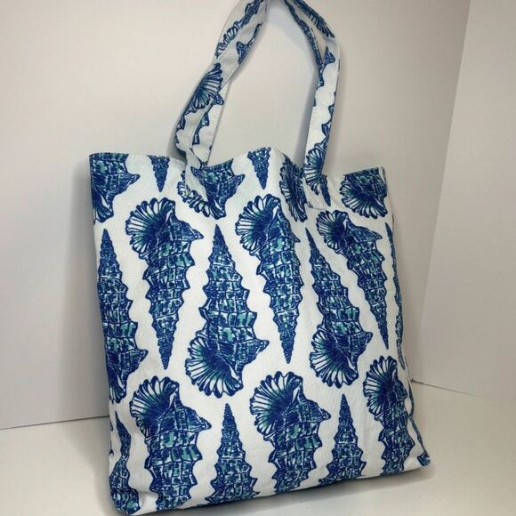 Lilly Pulitzer Seashell Large Tote Shoulder Bag Womens White Blue Desigen - Picture 5 of 10